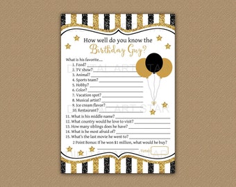 Black and Gold Birthday Party Game Printable, How Well Do You Know the Birthday Guy, Who Knows the Birthday Guy Best, Downloadable Game B4
