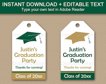 Graduation Tags Instant Download, Graduation Thank You Tag, Green and Gold Graduation Favor Tags 2024, Graduation Gift Tags Printable G1