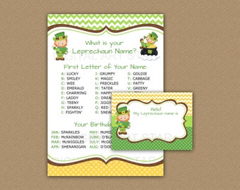 Leprechaun Name Game - What is Your Leprechaun Name - Leprechaun Name Tags Printable - St Patricks Day Activities for Kids - Games Adults