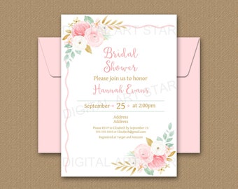 Floral Bridal Shower Invitation Template, Editable Bridal Shower Invitation Simple, Bridal Shower Printable Invitation Instant Download FL1