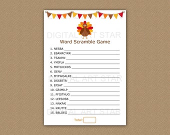 Thanksgiving Word Scramble Game - Thanksgiving Games for Adults - Thanksgiving Party Game for Teens - Thanksgiving Game Printable PDF T2