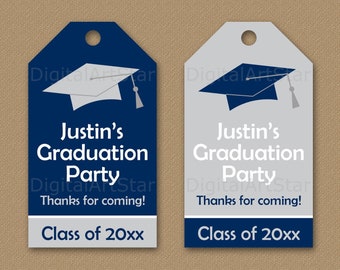 Navy Blue and Silver Graduation Gift Tags Printable, Navy Blue and Gray Graduation Thank You Tags Download, Editable Graduation Tags 2024 G1