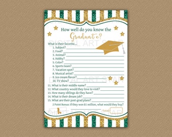 How Well Do You Know the Graduate Game Instant Download, Hunter Green and Gold Graduation Party 2024 Ideas, Printable Graduation Game G9