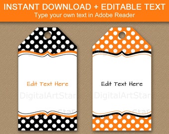 Halloween Thank You Tags - Black Orange White Gift Tags - Printable Hang Tags - Birthday Tags for Favors - Halloween Tag Template BB7