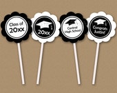 PRINTABLE 2023 Cupcake Toppers, Black and White Graduation Party Decorations, Graduation Cupcake Picks, High School Graduation Decor G1 Il_170x135