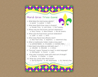 Mardi Gras Trivia Game for Groups, Mardi Gras Game Printable, Mardi Gras Party Games Instant Download, Downloadable Mardi Gras Activity M1