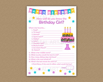 Girl Birthday Party Game, Girl Birthday Games, How Well Do You Know the Birthday Girl, Who Knows the Birthday Girl Best, Printable Game B9