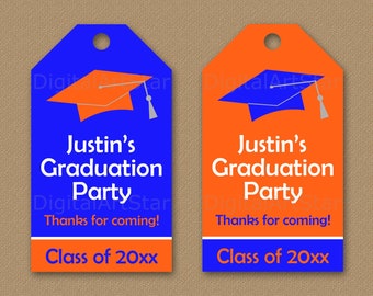 Graduation Tags, Thank You Tags Graduation, Orange and Blue Graduation Favor Tags Printable, Graduation Party Tag Template, Hang Tags G1