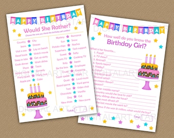 Birthday Games for Girls, Birthday Game Bundle, Would She Rather Birthday, Who Knows the Birthday Girl Best, Girl Birthday Party Games B9