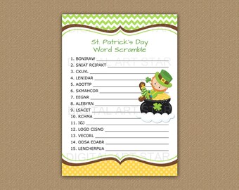 Printable St Patricks Day Games - St. Patrick's Day Word Scramble Game - Word Unscramble - Word Games - Leprechaun Game Template Download
