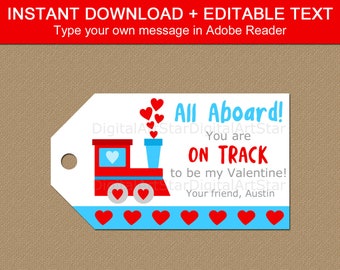 Valentines Day Tags for Kids Printable, Train Valentine Tag, Valentine Gift Tags to Download, Valentine Tags for Boys, Valentine Hang Tags