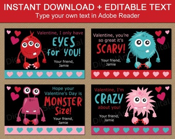 Printable Valentines Day Cards for School, Monster Valentine for Kids, Gender Neutral Valentine, Black Valentine Card, Valentine Template