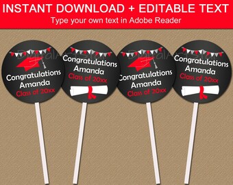 Cupcake Toppers Graduation Party Decorations, Cupcake Decorations, Cupcake Picks, College Graduation Decor, Graduation Favor Tag Template G7