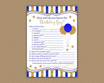 How Well Do You Know the Birthday Man, Printable Game Birthday, Royal Blue and Gold Birthday Party Game for Him Instant Download, B4