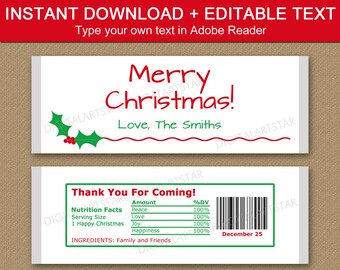 Christmas Candy Bar Wrappers Download, Holiday Chocolate Wrapper Template, Editable Candy Wrapper Christmas, Christmas Party Favors Adults