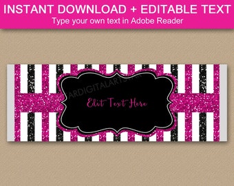 Birthday Candy Bar Wrappers Fuchsia Black Glitter, 40th Birthday Party Favor, Chocolate Bar Label, Candy Bar Labels, Birthday Favors B4