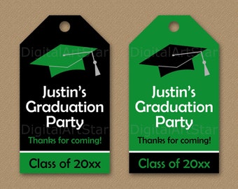 Green and Black Graduation Tags 2024 - Kelly Green Graduation Thank You Tags Printable - Editable Graduation Gift Tags - Hang Tags G1