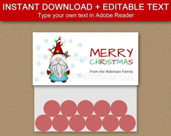 Gnome Christmas Bag Toppers Editable, Christmas Treat Bag Topper, Christmas Favor Bags Printable, Holiday Bag Toppers Instant Download