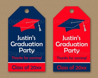 Graduation Thank You Tags 2024, Red and Navy Blue Graduation Gift Tags Printable, Graduation Hang Tags, Graduation. Editable Tag Template G1