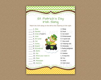 Irish Slang Game - St Patricks Day Games for Adults - St Patricks Day Game Printable - St Pats Games - St Paddys Day Games - Trivia Game