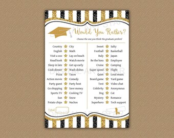 Would You Rather Graduate, Graduation Party Game, Graduation Game This or That, Printable Graduation Games, Black and Gold Graduation G9