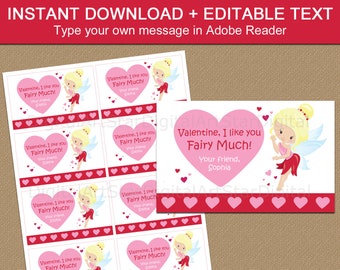 Printable Valentine Cards for Kids, Fairy Valentine Cards for Girls, Valentines Day Cards for School, Valentine Card Template Download