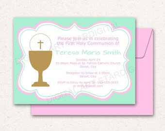 PRINTABLE 1st Communion Invitations, Holy Communion Invites for Girls, Personalized Invitation, First Communion Invitation Digital FC1