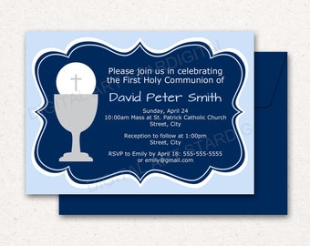 First Communion Invitation PRINTABLE, First Holy Communion Invitation Download, Blue Communion Invitation Template, 1st Communion Invite FC1