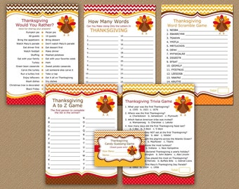 Thanksgiving Games Bundle - Party Games Thanksgiving - Thanksgiving Trivia Games Printable - Thanksgiving Party Pack - Games for Family T1