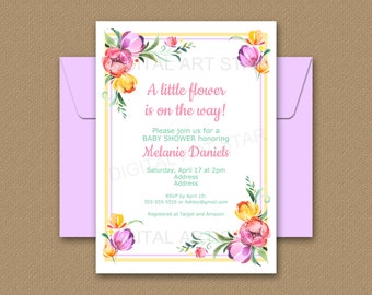 Spring Baby Shower Invitation Template - Floral Baby Shower Invitation Girl - Downloadable Baby Shower Invites - Baby Shower Printables