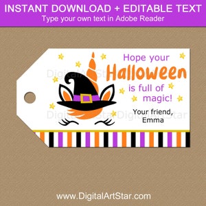 Halloween Unicorn Party Favor Tags Girl Halloween Tags Kids Halloween Gift Tags Printable Editable Halloween Tags Template Download image 1
