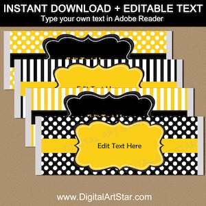 Candy Bar Wrappers Template, Candy Wrappers Birthday Black and Yellow 50th Birthday Party Favors, Printable Candy Bar Wrappers Retirement B3 image 1
