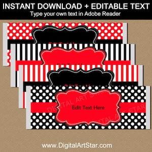 Candy Bar Wrappers Birthday, Red and Black Chocolate Bar Wrappers, Candy Labels Printable, Family Reunion Party Favors, Editable Download B3 image 1