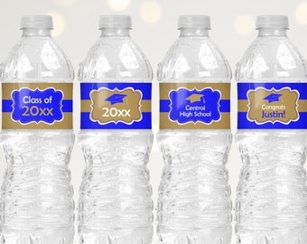 Royal Blue and Gold Graduation Water Bottle Labels Printable, 2024 Graduation Decorations, Labels for Water Bottles, Digital Download G1