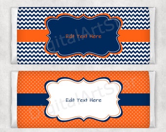 Navy Blue Orange Candy Bar Wrapper Template, Chocolate Wrappers, Boy Birthday Favors, Adult Birthday Party Favors, Boy Baby Shower Favors B1