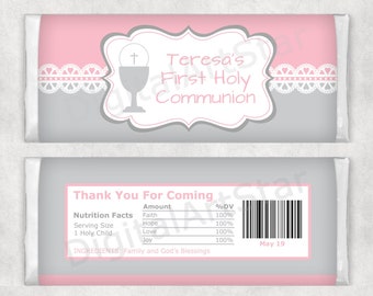 First Communion Candy Wrappers, Holy Communion Favors for Girls, First Communion Chocolate Wrappers Printable Template, Party Ideas FC1