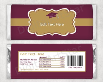 Graduation Candy Bar Wrappers Printable Maroon Gold, Graduation Candy Bar Labels Instant Download, Chocolate Bar Wrappers for Graduation G1