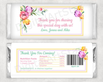 Floral Wedding Candy Bar Wrapper Template, Spring Wedding Favors for Guests, Chocolate Bar Labels, Bridal Shower Favors, Editable Printable