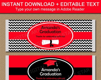 Graduation Candy Bar Wrapper Printable, Red and Black Graduation Party Favors, 2024 Graduation Printables, Red Candy Wrapper Template G3