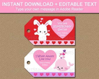 Printable Kids Valentine Tags, Valentines Day Party For Kids, Classroom Valentines Girl, Bunny Valentines Day, Whale Valentine Gift Tag