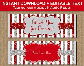 Candy Bar Wrapper Template Wedding Red and Silver Party Favors, Printable Birthday Candy Wrappers, Christmas Chocolate Bar Wrappers B4