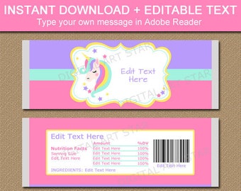 Candy Wrapper Template, Unicorn Party Favors, Girl Birthday Party Ideas, Unicorn Baby Shower Favors, Printable Chocolate Wrapper U1