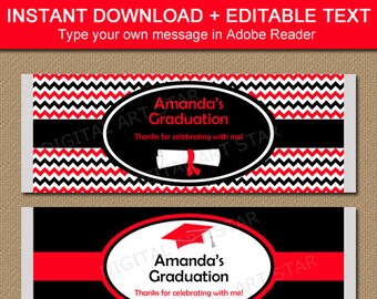 Graduation Chocolate Wrappers - Red Black White Graduation Party Favors - Candy Bar Wrapper Instant Download - Graduation Party Supplies G3