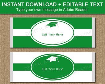 Green Graduation Party Favors Graduation Candy Bar Label Template Kelly Green and White Graduation Chocolate Bar Wrapper Instant Download G5