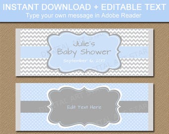Downloadable Chocolate Favors, Candy Wrappers, Its a Boy Baby Shower Decor, Printable Its a Boy Party Favors, Baby Blue and Gray Chevron BB1