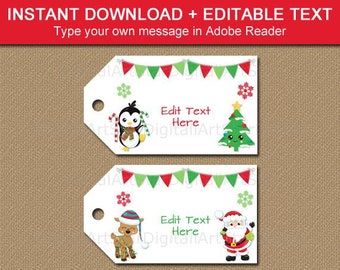 Editable Christmas Tags - Printable Christmas Gift Tags - Christmas Tags for Kids - Cute Christmas Tags for Cookies - Instant Download Tags