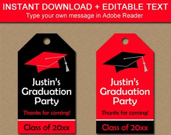 Graduation Thank You Tag, Printable Graduation Tag, Red and Black Graduation Favor Tags, 2024 Graduation, High School Graduation Tags G1