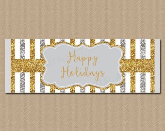 Happy Holidays Candy Bar Wrapper, Holiday Party Favors, Silver and Gold Christmas Chocolate Bar Wrappers Instant Download, Favor Ideas B4