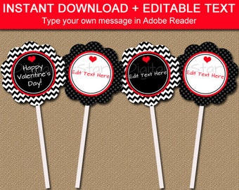 Valentines Day Cupcake Toppers, Valentine Cupcake Picks, Editable DIY Valentine Decor, Printable Valentine Tags, Valentine Party Decor V1