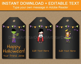 Halloween Tags Instant Download - Halloween Party Favor Tag - Halloween Printables for Kids - Chalkboard Tags - Favor Labels - Gift Tag HCBK